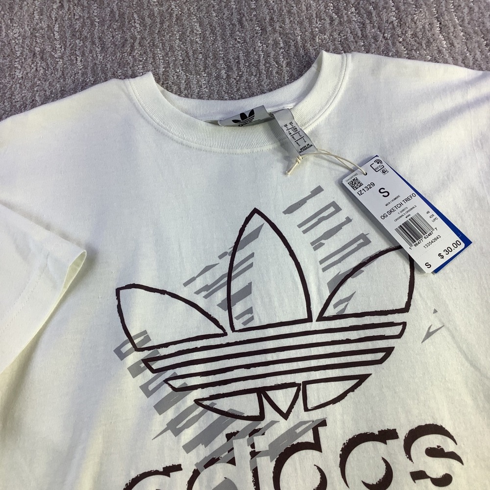 Adidas Originals OG Sketch Trefoil T Shirt Mens White Graphic Tee Size Small NWT
